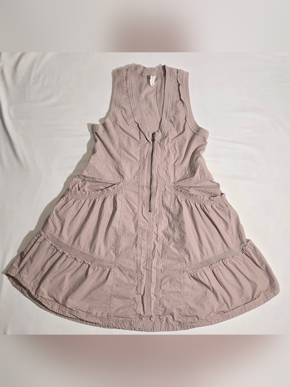 Sleeveless Tiered Mini Dress in Dusty Pink with Front Zip